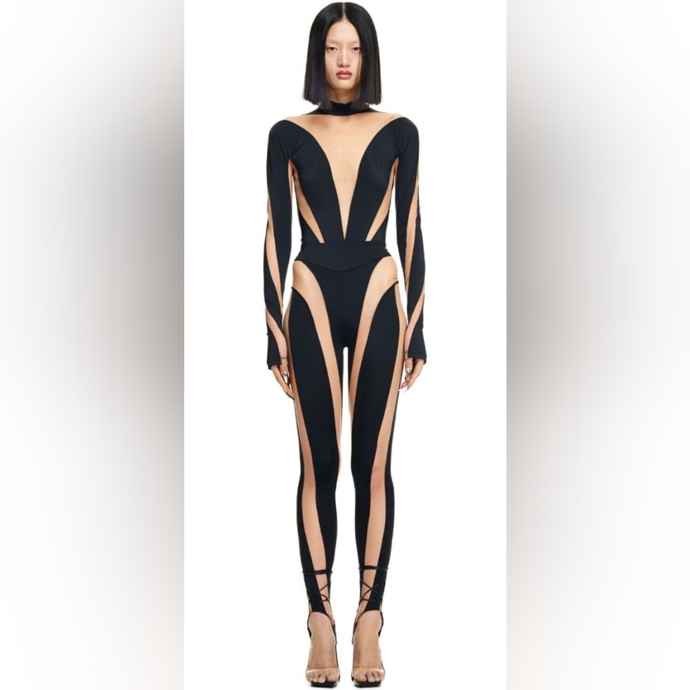 NWT HM X Mugler Mesh-paneled Stirrup Leggings, H&M sz 4 - Picture 3 of 5